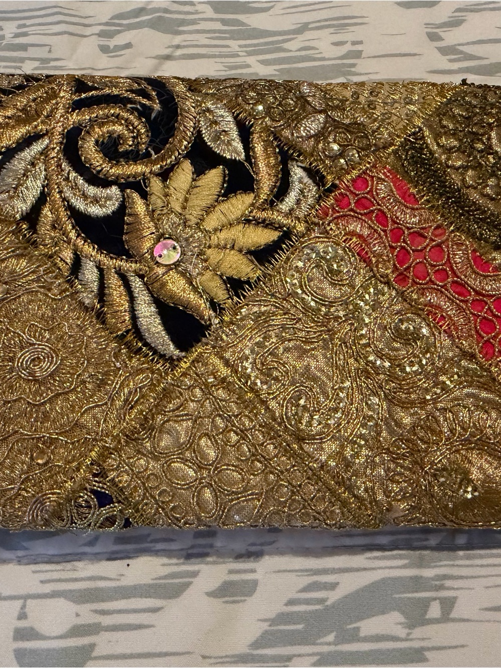 Gold Embroidered Clutch with Blue Trim - Picture 2 of 4